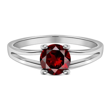 Delightful Natural Round Red Garnet Sterling Silver Split Shank Solitaire Ring